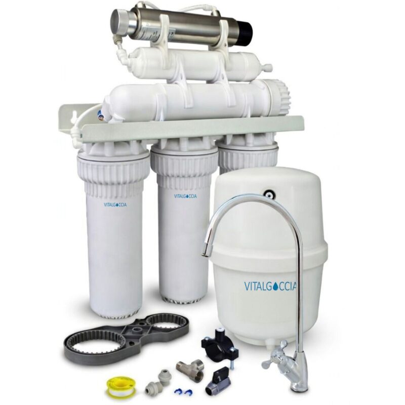 Depuratore acqua domestico a osmosi inversa con accumulo, lampada UV e rubinetto 1 via incluso