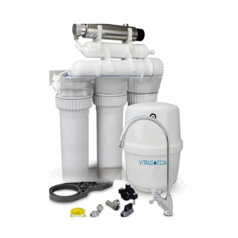 Depuratore acqua domestico a osmosi inversa con accumulo, lampada UV e rubinetto 1 via incluso