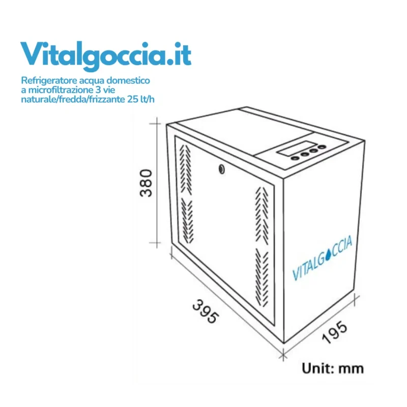 misure refrigeratore acqua domestico a microfiltrazione 3 vie naturalefreddafrizzante 25 lth