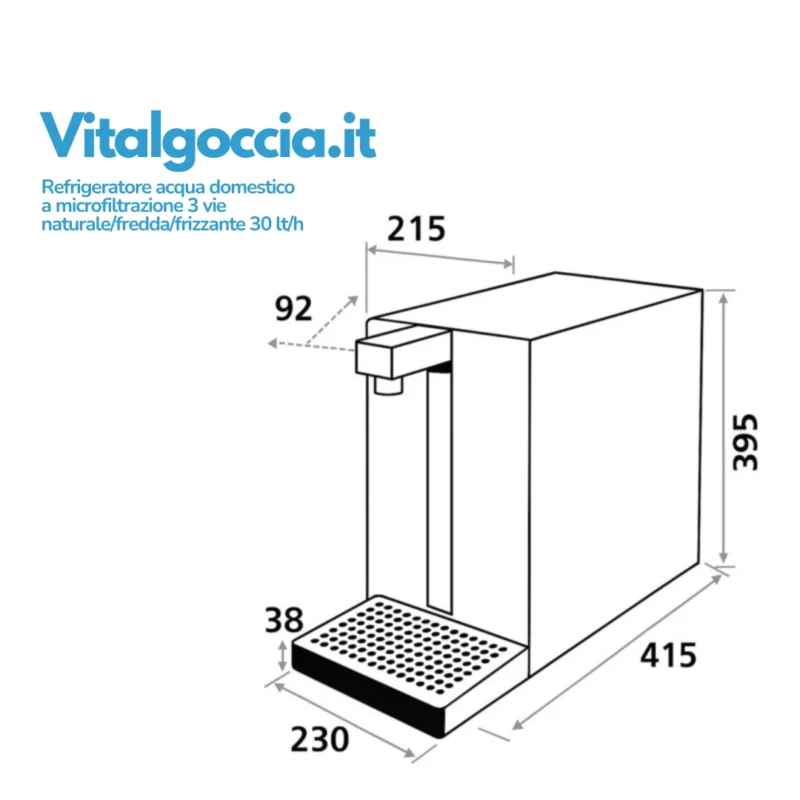 misure refrigeratore acqua domestico a microfiltrazione 3 vie naturalefreddafrizzante 30 lth