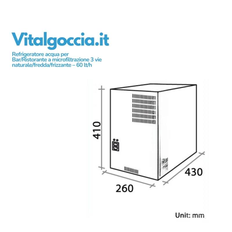 misure refrigeratore acqua per BarRistorante a microfiltrazione 3 vie naturalefreddafrizzante – 120 lth (1)