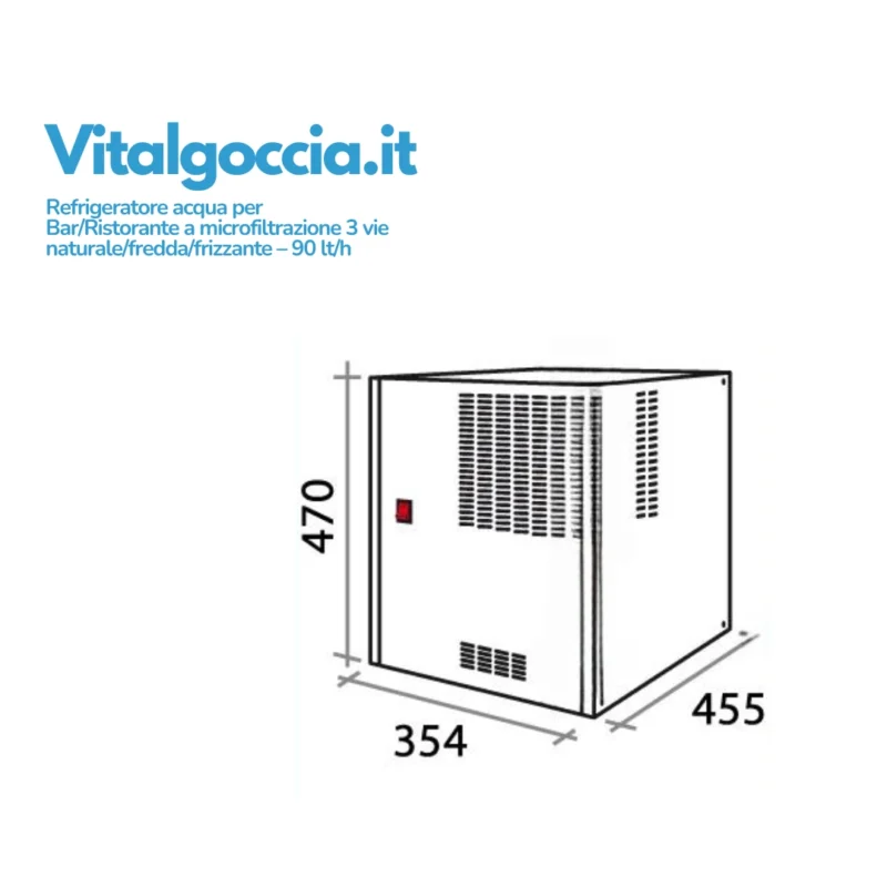misure refrigeratore acqua per BarRistorante a microfiltrazione 3 vie naturalefreddafrizzante – 90 lth