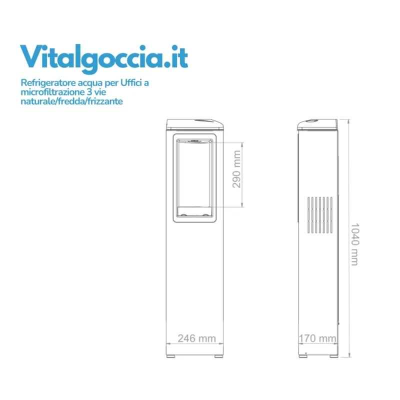 misure refrigeratore acqua per Uffici a microfiltrazione 3 vie naturalefreddafrizzante