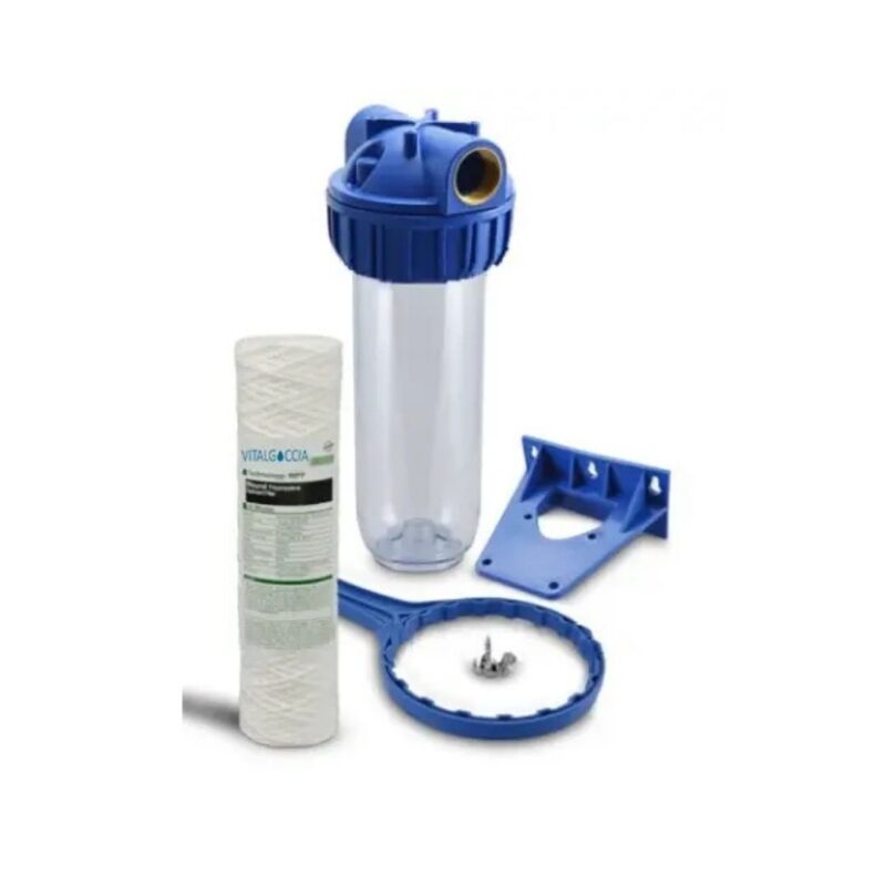 kit filtrazione completo contenitore standard 3 pezzi 10 in out 3 4 trasparente 02001007 01