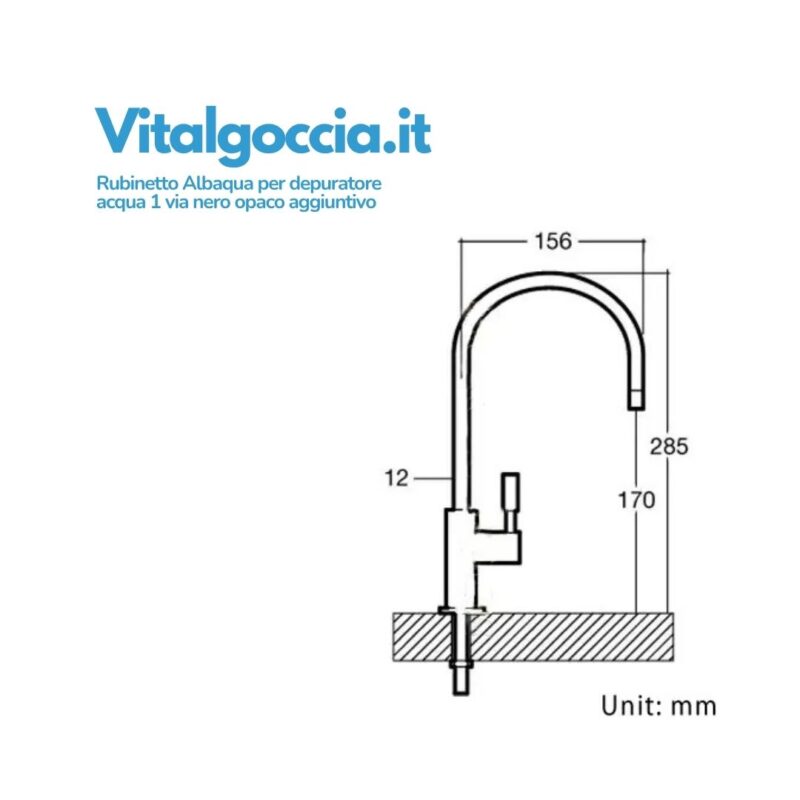 misure rubinetto albaqua per depuratore acqua 1 via nero opaco aggiuntivo 10001103 neop