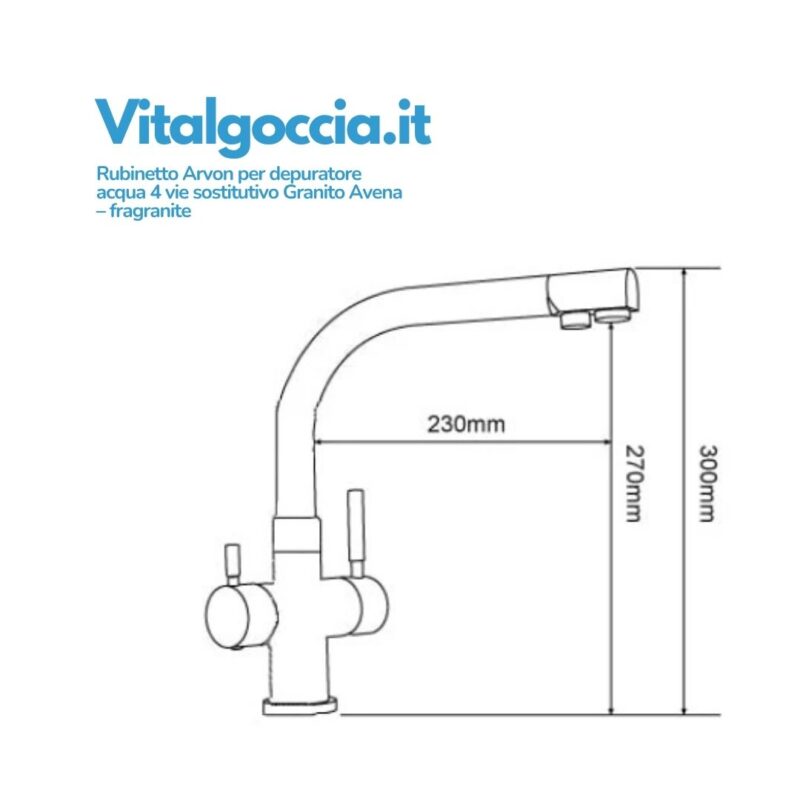 misure rubinetto arvon per depuratore acqua 4 vie sostitutivo granito avena fragranite 10004007 ga