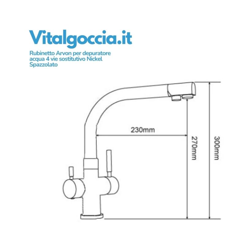 misure rubinetto arvon per depuratore acqua 4 vie sostitutivo nickel spazzolato 10004007 ns