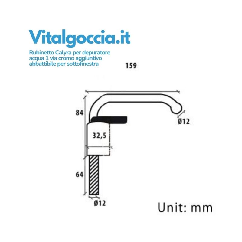 misure rubinetto calyra per depuratore acqua 1 via cromo aggiuntivo abbattibile per sottofinestra 10001034 cr