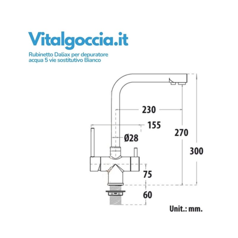 misure rubinetto daliax per depuratore acqua 5 vie sostitutivo bianco 10005026 bi