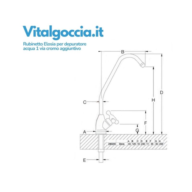 misure rubinetto elosia per depuratore acqua 1 via cromo aggiuntivo 10001018