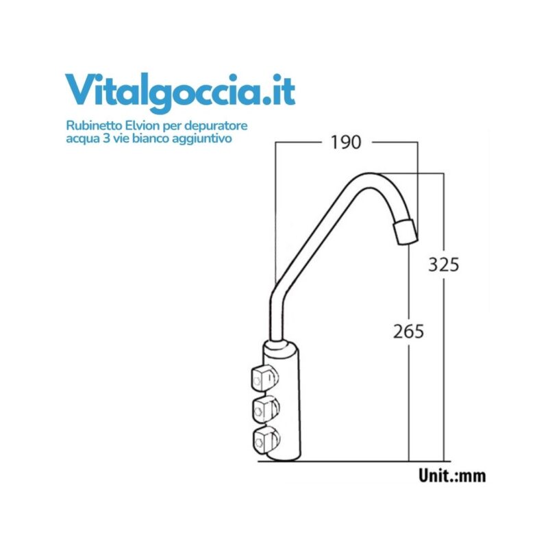 misure rubinetto elvion per depuratore acqua 3 vie bianco aggiuntivo 10003043 bi