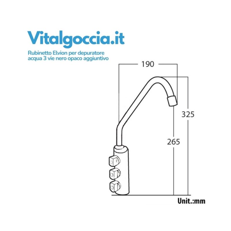 misure rubinetto elvion per depuratore acqua 3 vie nero opaco aggiuntivo 10003043 neop