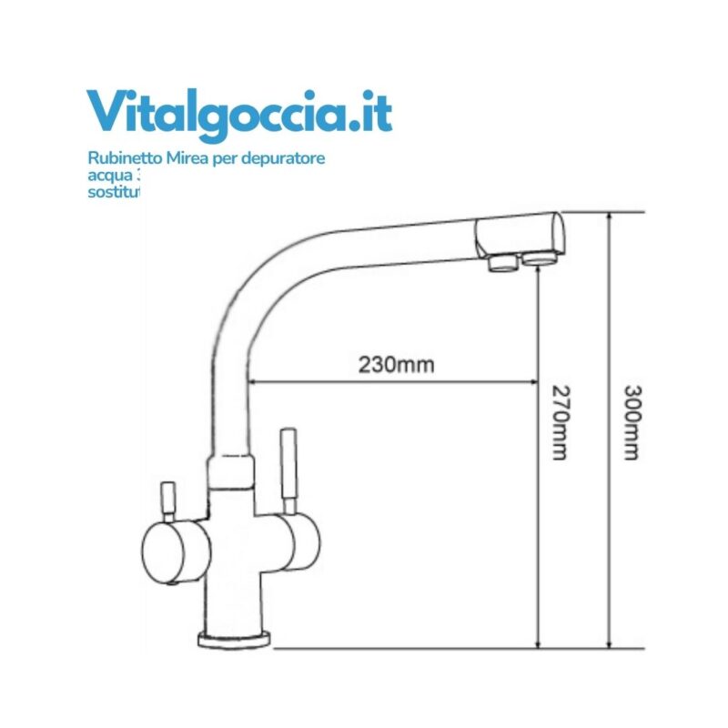 misure rubinetto mirea per depuratore acqua 3 vie nickel spazzolato sostitutivo 10003023 ns