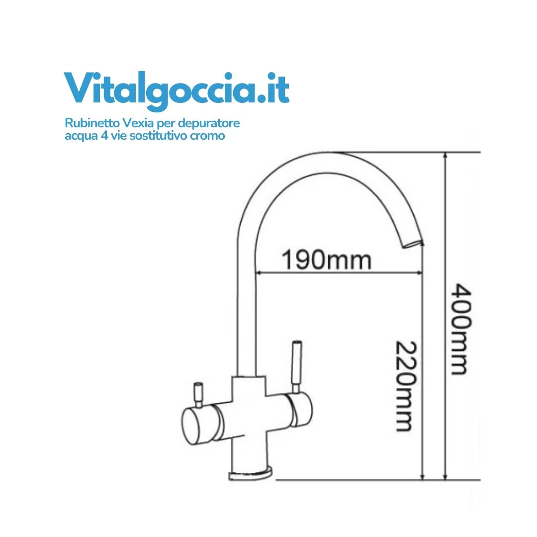 misure rubinetto vexia per depuratore acqua 4 vie sostitutivo cromo 10004006 cr