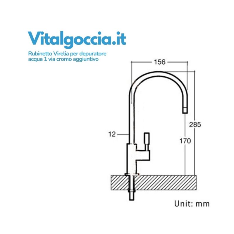 misure rubinetto virelia per depuratore acqua 1 via cromo aggiuntivo 10001033