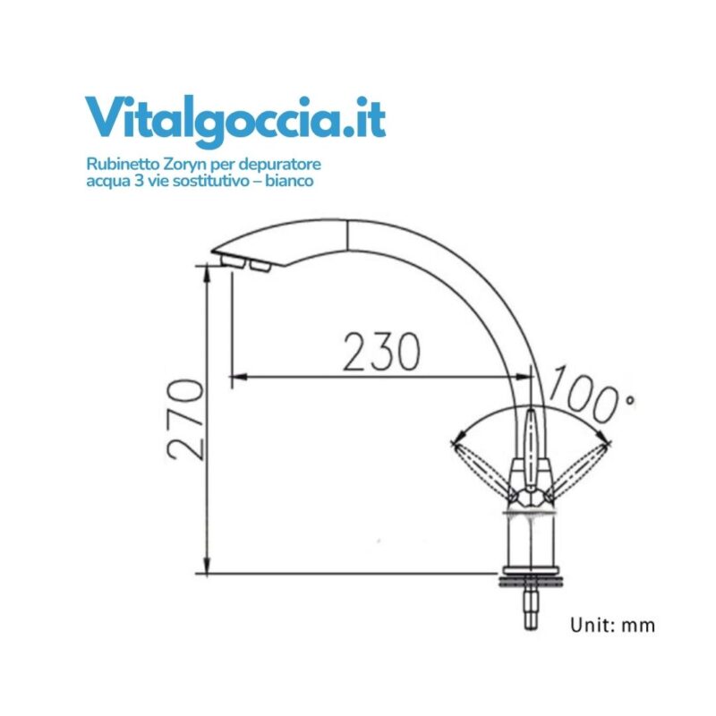 misure rubinetto zoryn per depuratore acqua 3 vie sostitutivo bianco 10003024 bi