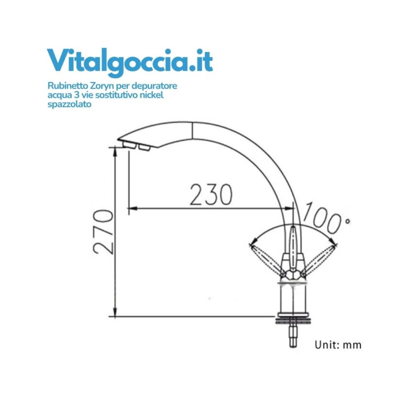 misure rubinetto zoryn per depuratore acqua 3 vie sostitutivo nickel spazzolato 10003024 ns