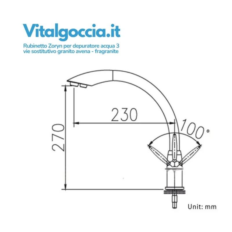 rubinetto zoryn per depuratore acqua 3 vie sostitutivo granito avena - fragranite