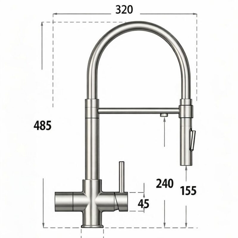 Rubinetto Flexora per depuratore acqua 4 Vie sostitutivo a molla Nickel Spazzolato