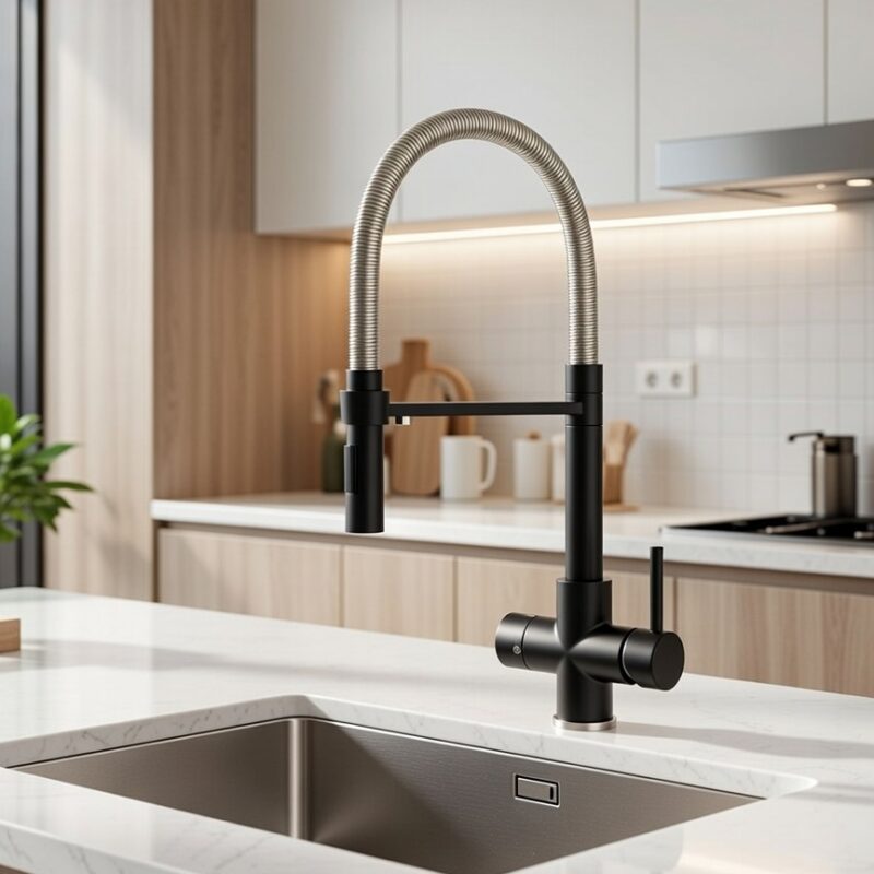 Rubinetto Flexora per depuratore acqua 4 Vie sostitutivo a molla Nero opaco