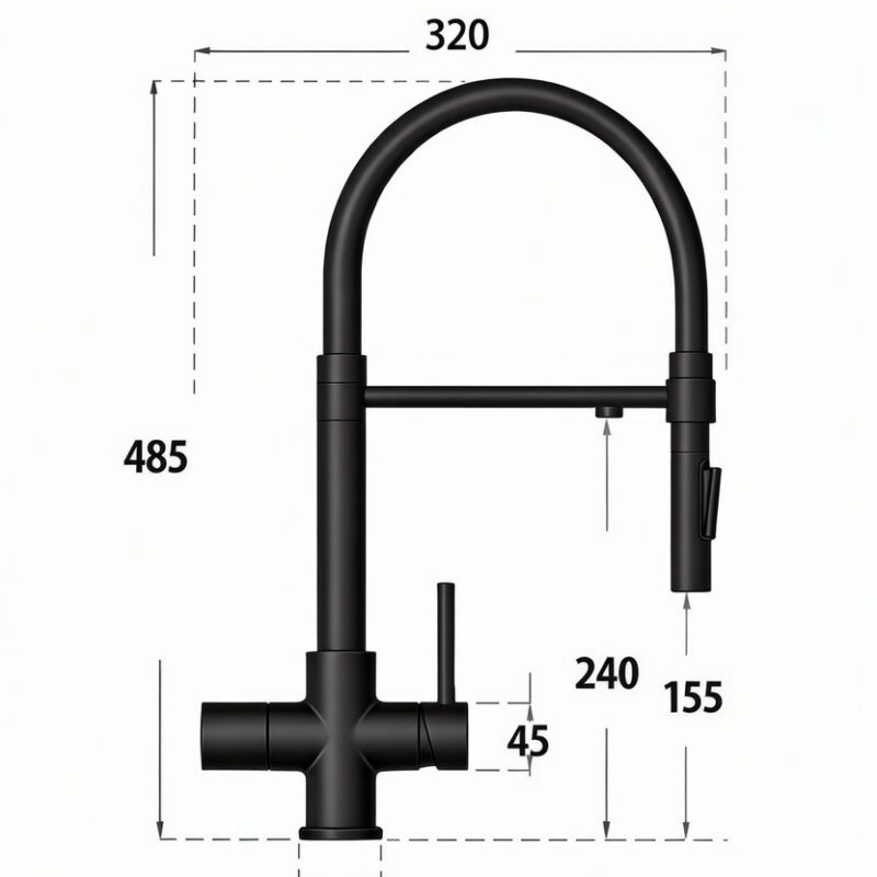 Rubinetto Flexora per depuratore acqua 4 Vie sostitutivo a molla Nero opaco