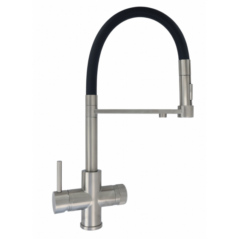 Rubinetto Nexora per depuratore acqua 4 Vie sostitutivo con Doccetta in gomma Nickel Spazzolato